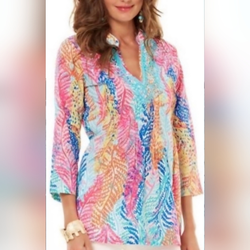 Lilly Pulitzer Sarasota Electric Feel Tunic Beaded Size M Style 55351